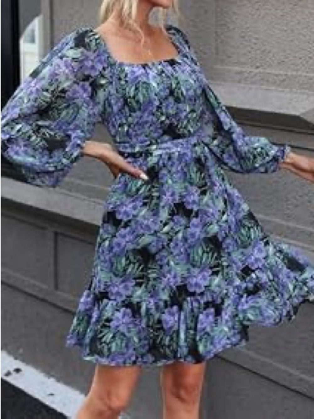 JOLLYCODE Originsl Design Purple Floral Chiffon Dress Size XL. NWT